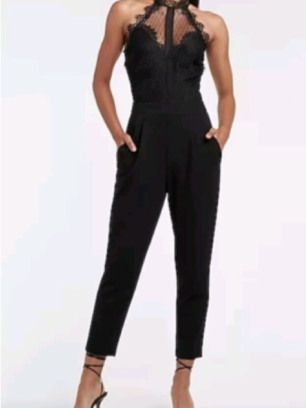 Express Black Lace Halter Jumpsuit